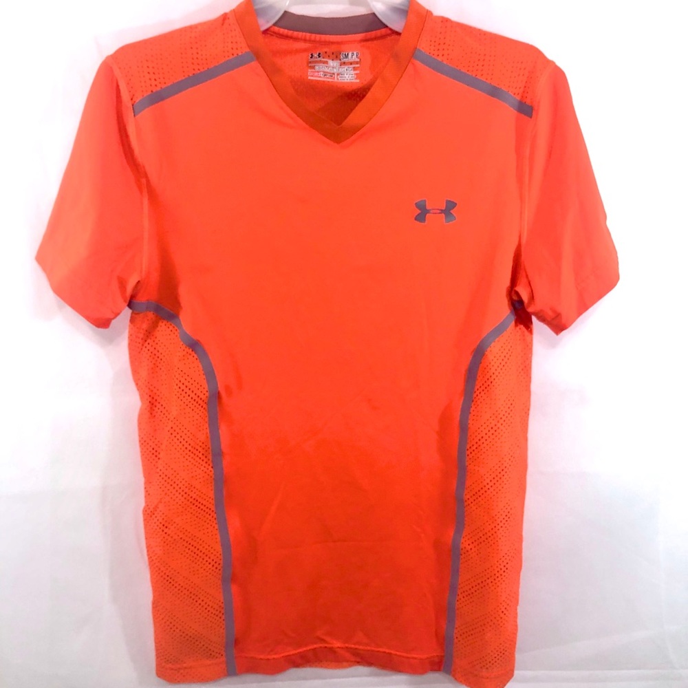 Under Armour Mens Orange Fitted Athletic Tee Sz S